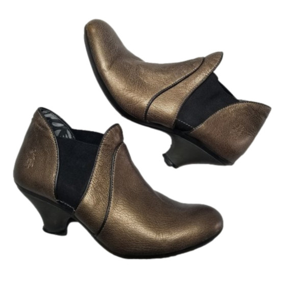 Fly London Shoes - FLY London Bronze Kitten Heel  Ankle Booties Victorian 38